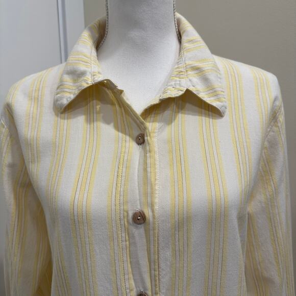 Fin & Vince Butter Yellow Stripe Button Front Shirt Dress Coastal French Country - Picture 4 of 10